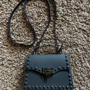 Like New Black Studded Handbag With Detachable Shoulder Strap